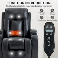 Fauteuil inclinable releveur en similicuir noir, 8 points de massage, chauffant, USB