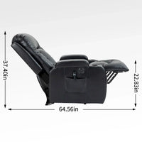 Fauteuil inclinable releveur en similicuir noir, 8 points de massage, chauffant, USB
