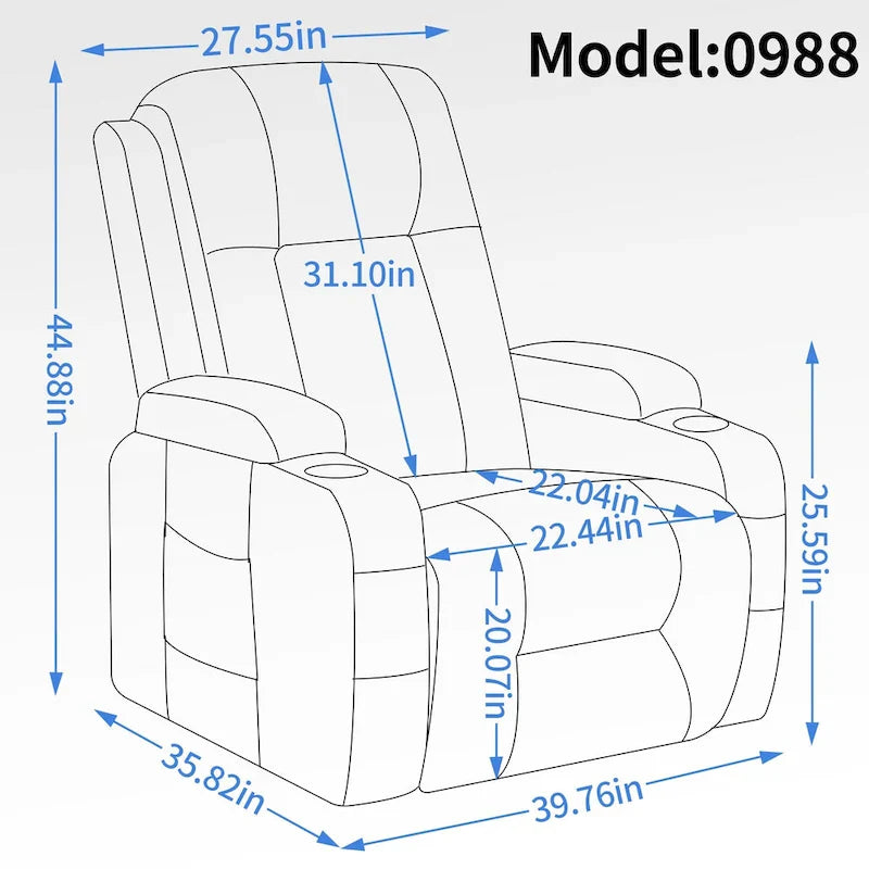 Fauteuil inclinable releveur en similicuir noir, 8 points de massage, chauffant, USB