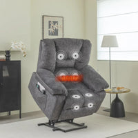 Fauteuil releveur électrique surdimensionné en velours avec massage, chauffage et poches