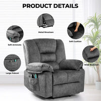 Fauteuil releveur électrique surdimensionné en velours avec massage, chauffage et poches
