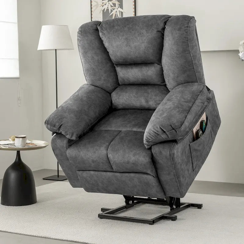 Fauteuil releveur électrique surdimensionné en velours avec massage, chauffage et poches