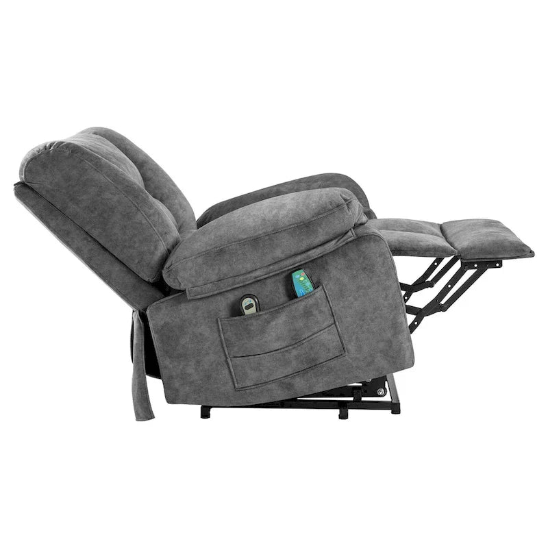 Fauteuil releveur électrique surdimensionné en velours avec massage, chauffage et poches