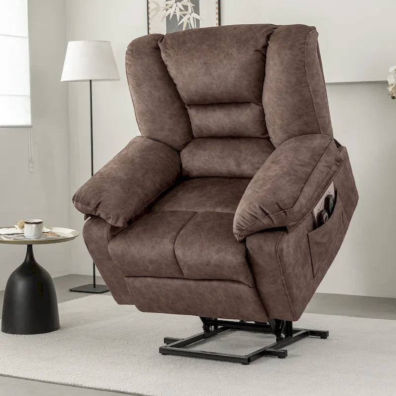 Fauteuil releveur électrique surdimensionné en velours avec massage, chauffage et poches