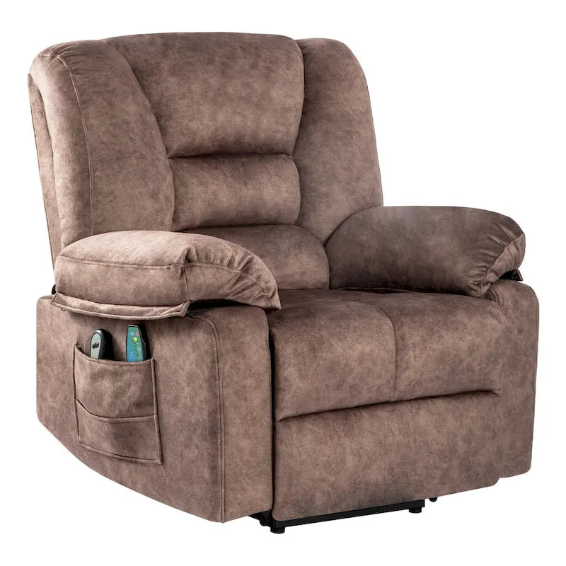 Fauteuil releveur électrique surdimensionné en velours avec massage, chauffage et poches