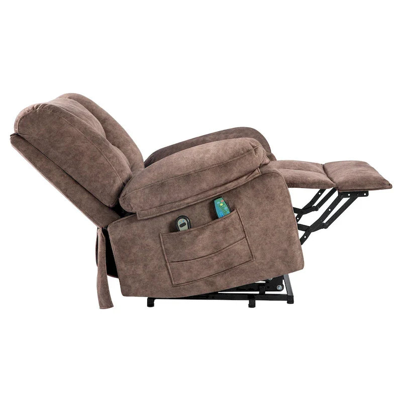 Fauteuil releveur électrique surdimensionné en velours avec massage, chauffage et poches