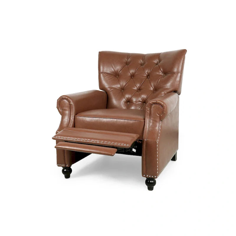 Fauteuil inclinable à bascule arrière, repose-pieds, dossier à boutons, clous décoratifs
