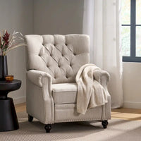 Fauteuil inclinable à bascule arrière, repose-pieds, dossier à boutons, clous décoratifs