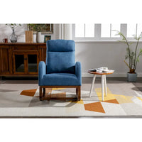 Chaise berçante rembourrée bleue 27 po avec pieds en bois et poche latérale pratique