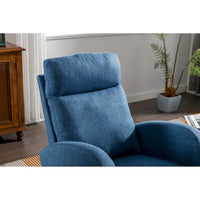 Chaise berçante rembourrée bleue 27 po avec pieds en bois et poche latérale pratique