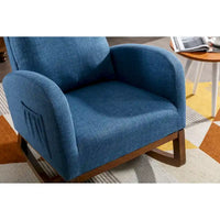 Chaise berçante rembourrée bleue 27 po avec pieds en bois et poche latérale pratique