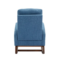 Chaise berçante rembourrée bleue 27 po avec pieds en bois et poche latérale pratique