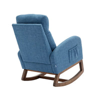 Chaise berçante rembourrée bleue 27 po avec pieds en bois et poche latérale pratique