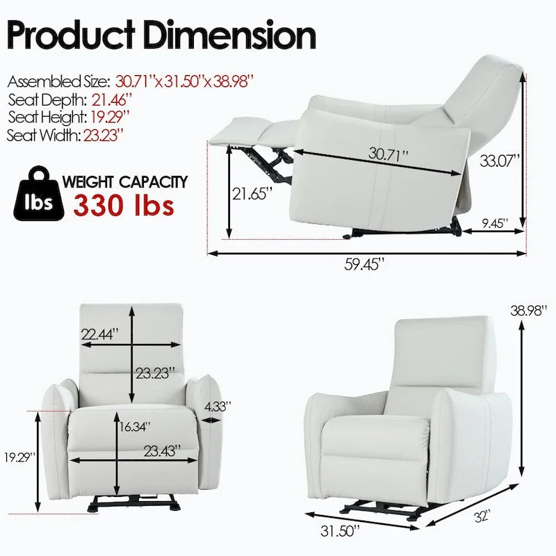 Fauteuil inclinable électrique avec port USB, fauteuil inclinable gain de place près du mur