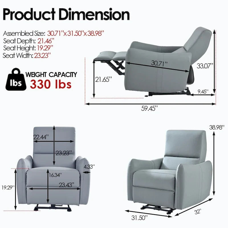 Fauteuil inclinable électrique avec port USB, fauteuil inclinable gain de place près du mur