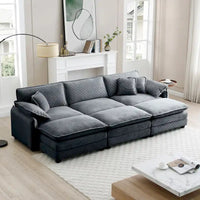 Canapé sectionnel modulable convertible 6 pièces en velours côtelé avec 3 ottomans amovibles et 5 coussins, combinaison libre