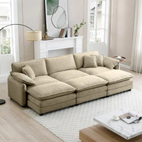 Canapé sectionnel modulable convertible 6 pièces en velours côtelé avec 3 ottomans amovibles et 5 coussins, combinaison libre