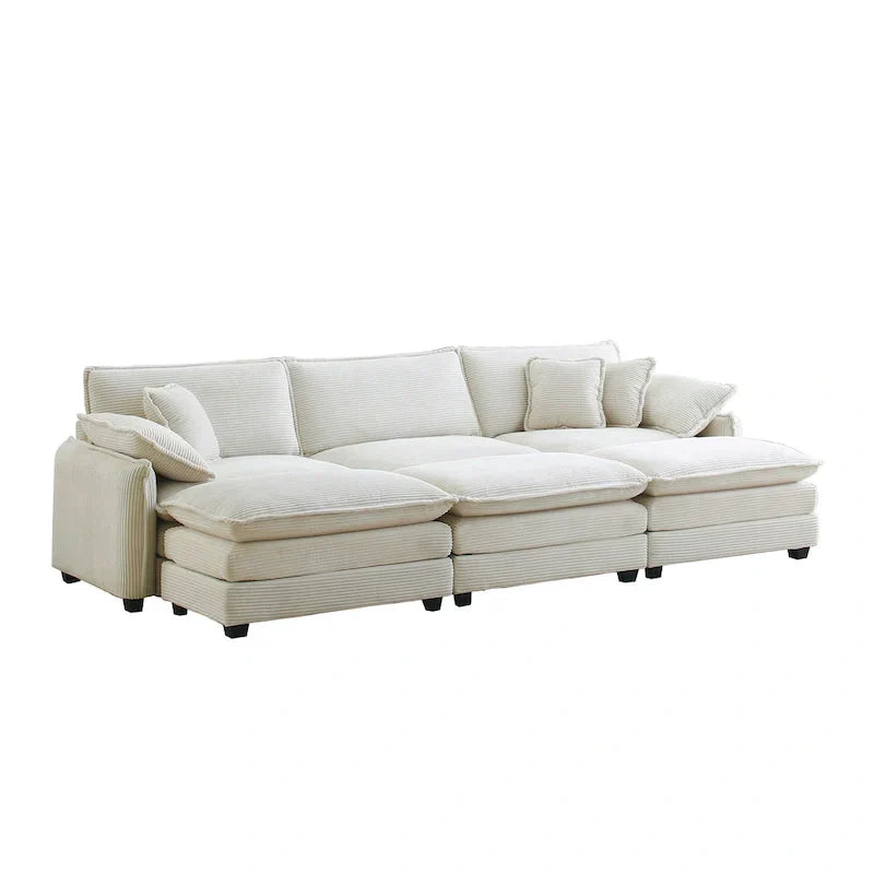 Canapé sectionnel modulable convertible 6 pièces en velours côtelé avec 3 ottomans amovibles et 5 coussins, combinaison libre