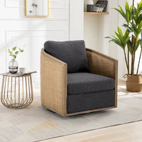 Fauteuil club pivotant à 360° en tissu noir carbone 30.12 avec cadre en bois dur robuste
