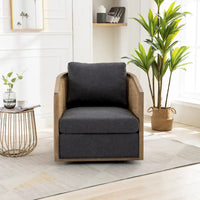 Fauteuil club pivotant à 360° en tissu noir carbone 30.12 avec cadre en bois dur robuste