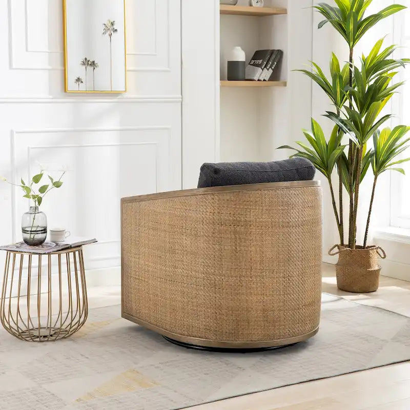 Fauteuil club pivotant à 360° en tissu noir carbone 30.12 avec cadre en bois dur robuste