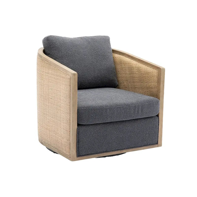 Fauteuil club pivotant à 360° en tissu noir carbone 30.12 avec cadre en bois dur robuste