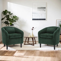 Fauteuil tonneau tapissé émeraude 24,8 pouces avec pieds en bois et coussins