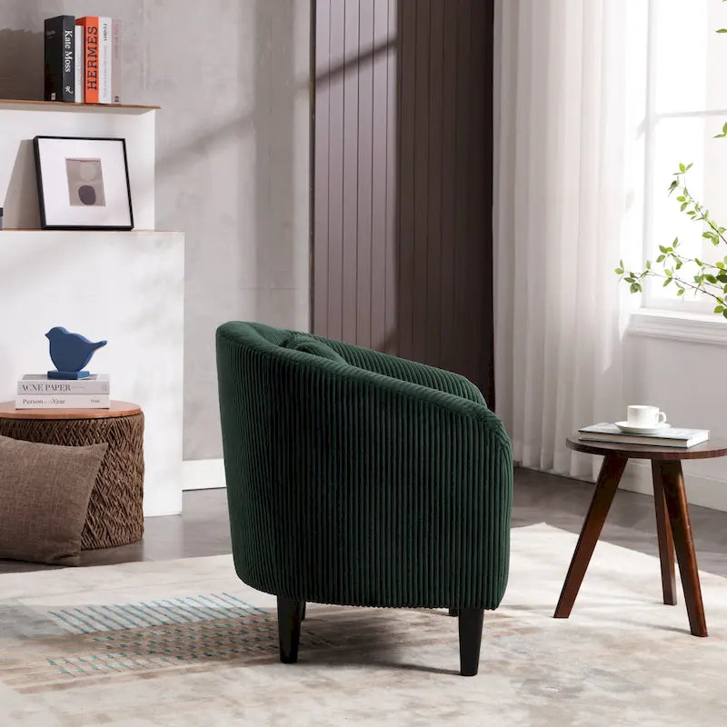 Fauteuil tonneau tapissé émeraude 24,8 pouces avec pieds en bois et coussins