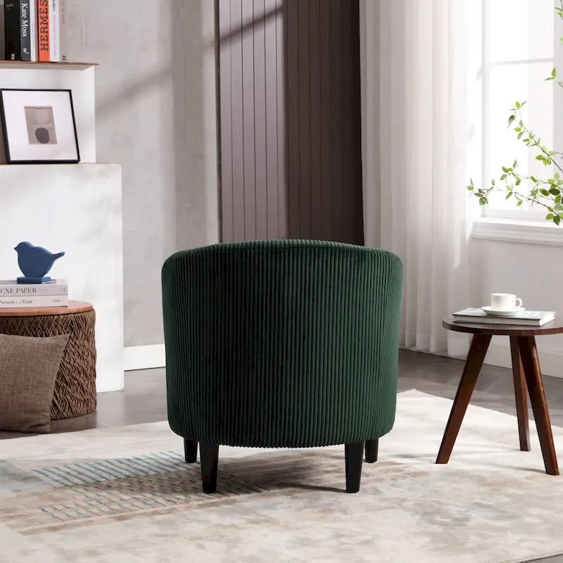 Fauteuil tonneau tapissé émeraude 24,8 pouces avec pieds en bois et coussins