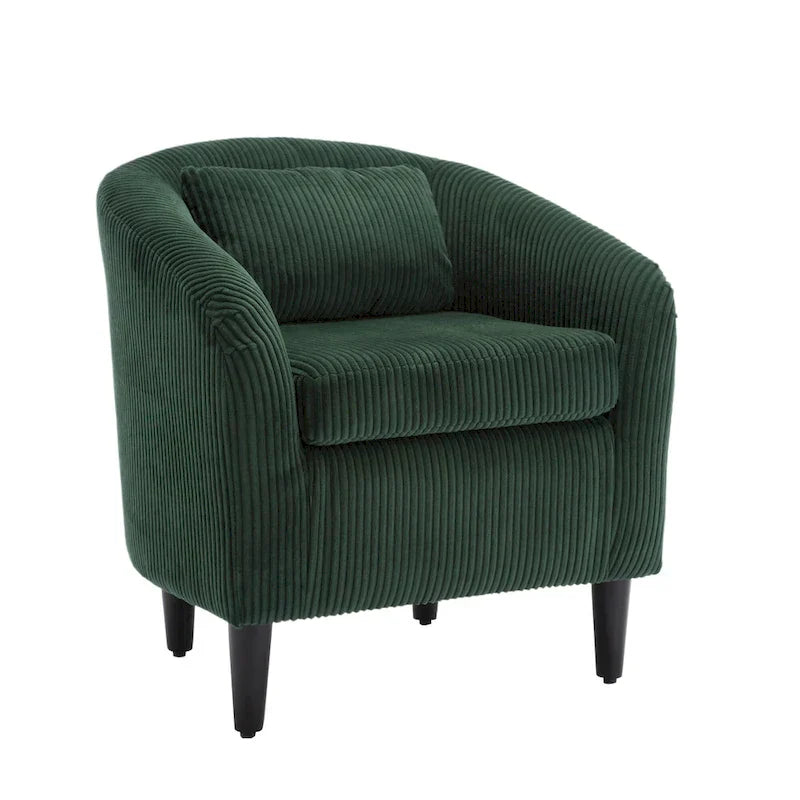 Fauteuil tonneau tapissé émeraude 24,8 pouces avec pieds en bois et coussins