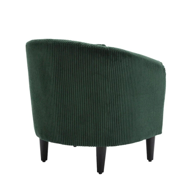 Fauteuil tonneau tapissé émeraude 24,8 pouces avec pieds en bois et coussins