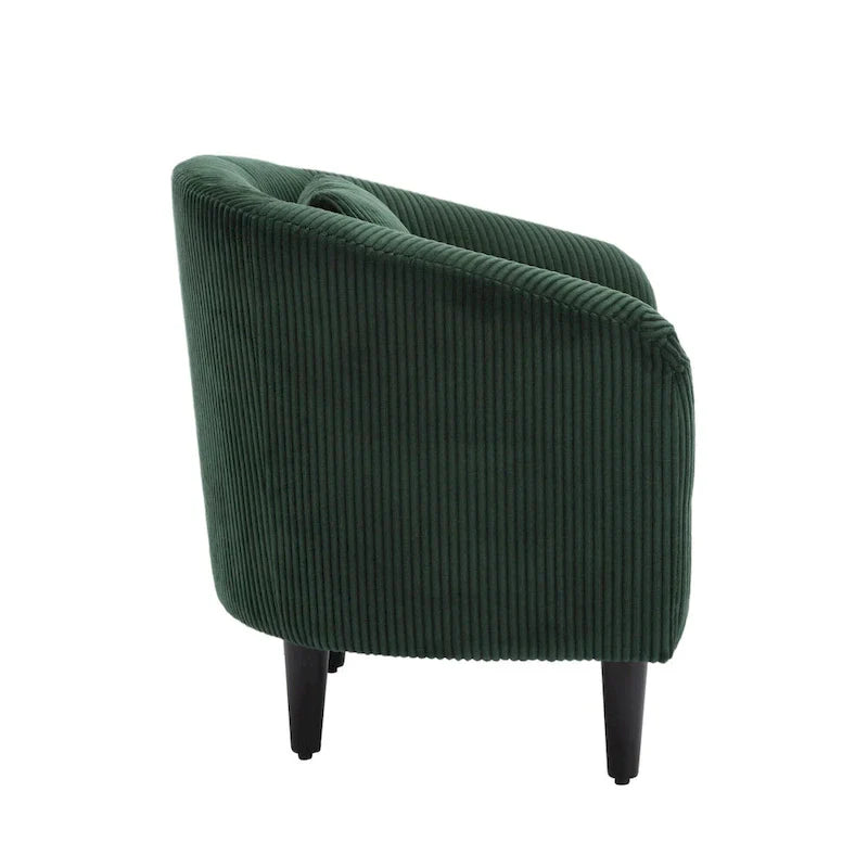 Fauteuil tonneau tapissé émeraude 24,8 pouces avec pieds en bois et coussins
