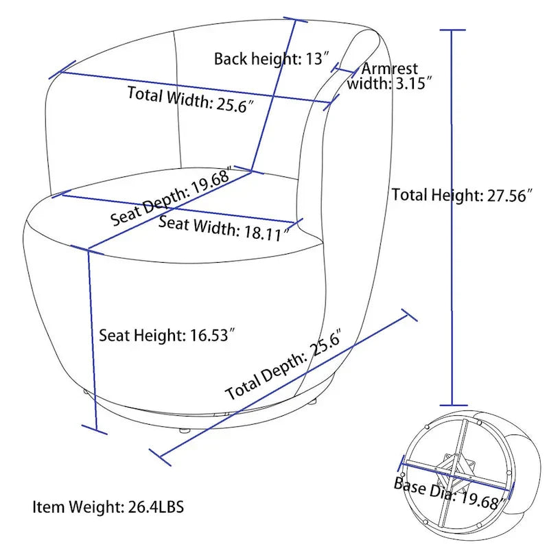 Fauteuil pivotant cylindrique vert moderne 25.6 avec anneau en métal