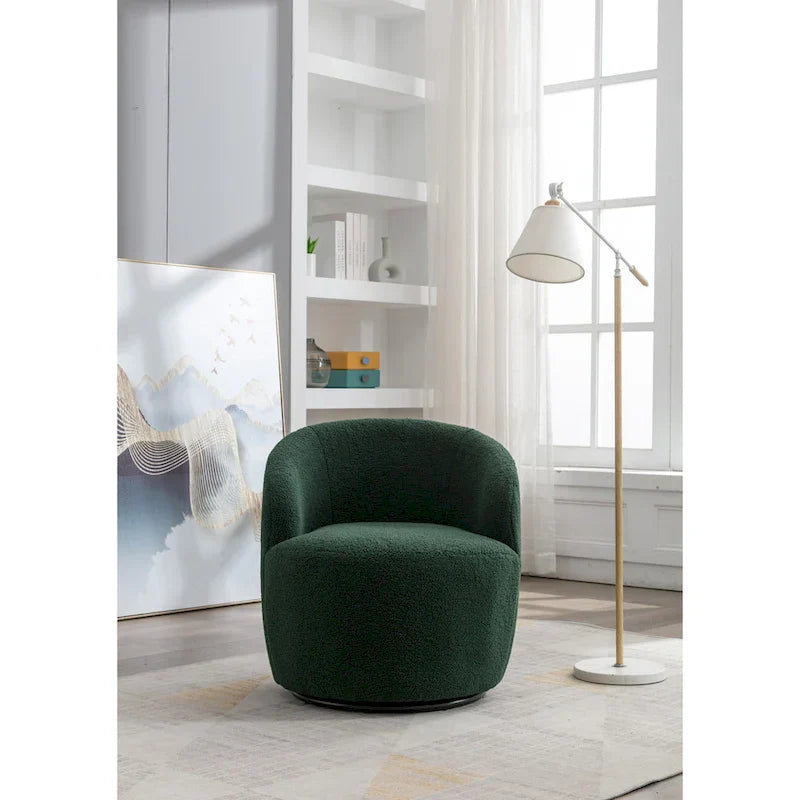 Fauteuil pivotant cylindrique vert moderne 25.6 avec anneau en métal