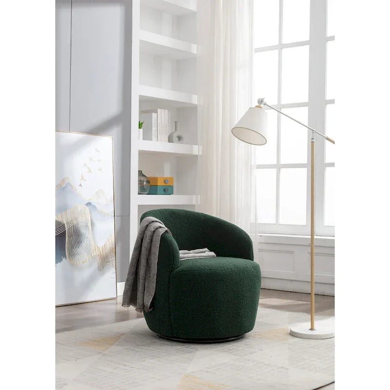 Fauteuil pivotant cylindrique vert moderne 25.6 avec anneau en métal
