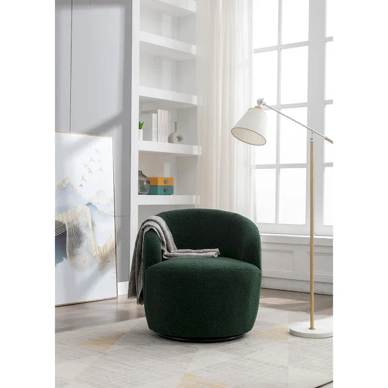 Fauteuil pivotant cylindrique vert moderne 25.6 avec anneau en métal
