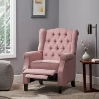 Fauteuil inclinable à dossier oreilles à pousser moderne avec repose-pieds, capitonné à boutons, pieds en bouleau
