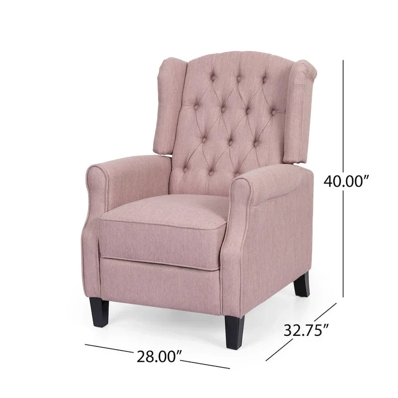Fauteuil inclinable à dossier oreilles à pousser moderne avec repose-pieds, capitonné à boutons, pieds en bouleau