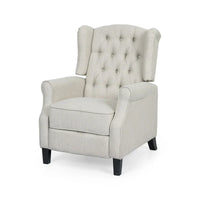 Fauteuil inclinable à dossier oreilles à pousser moderne avec repose-pieds, capitonné à boutons, pieds en bouleau