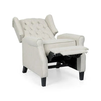 Fauteuil inclinable à dossier oreilles à pousser moderne avec repose-pieds, capitonné à boutons, pieds en bouleau