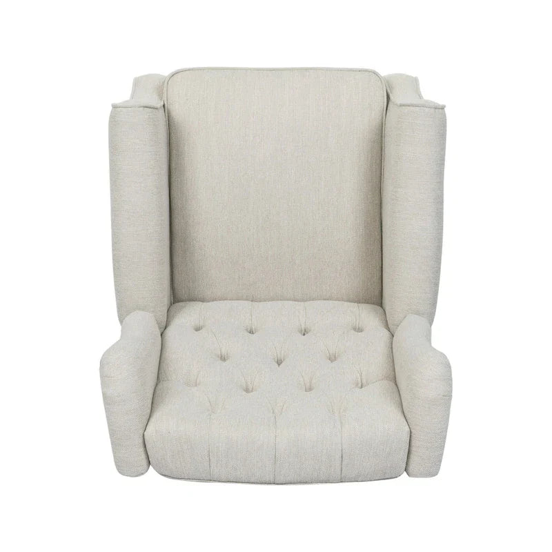 Fauteuil inclinable à dossier oreilles à pousser moderne avec repose-pieds, capitonné à boutons, pieds en bouleau