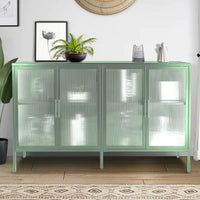 Vitrine en verre trempé à 4 portes avec étagère réglable et pieds, anti-basculement, sans poussière, buffet de cuisine en verre cannelé