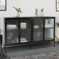 Vitrine en verre trempé à 4 portes avec étagère réglable et pieds, anti-basculement, sans poussière, buffet de cuisine en verre cannelé