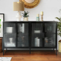 Vitrine en verre trempé à 4 portes avec étagère réglable et pieds, anti-basculement, sans poussière, buffet de cuisine en verre cannelé