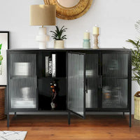 Vitrine en verre trempé à 4 portes avec étagère réglable et pieds, anti-basculement, sans poussière, buffet de cuisine en verre cannelé
