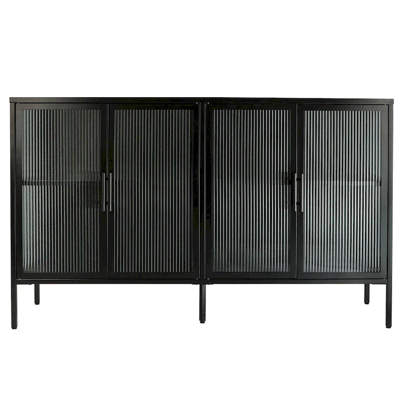 Vitrine en verre trempé à 4 portes avec étagère réglable et pieds, anti-basculement, sans poussière, buffet de cuisine en verre cannelé