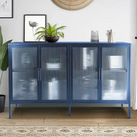 Vitrine en verre trempé à 4 portes avec étagère réglable et pieds, anti-basculement, sans poussière, buffet de cuisine en verre cannelé