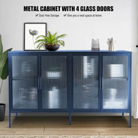 Vitrine en verre trempé à 4 portes avec étagère réglable et pieds, anti-basculement, sans poussière, buffet de cuisine en verre cannelé