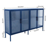 Vitrine en verre trempé à 4 portes avec étagère réglable et pieds, anti-basculement, sans poussière, buffet de cuisine en verre cannelé