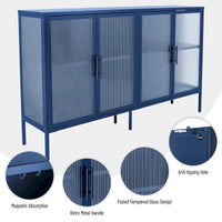 Vitrine en verre trempé à 4 portes avec étagère réglable et pieds, anti-basculement, sans poussière, buffet de cuisine en verre cannelé